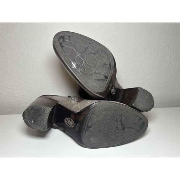 SOFFT Gray Brown Straps Chunky Block Heel Leather Ankle Booties Women's 8.5 - Picture 8 of 8